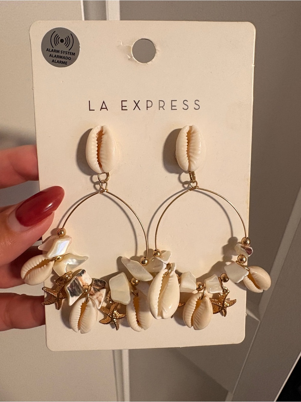 LA EXPRESS White Shell Hoop Earrings with Gold Accents
